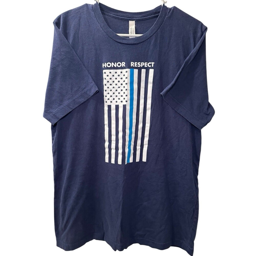 Police Flag Blue Line T-Shirt Men's Size Large Blue American Patriotic Honor